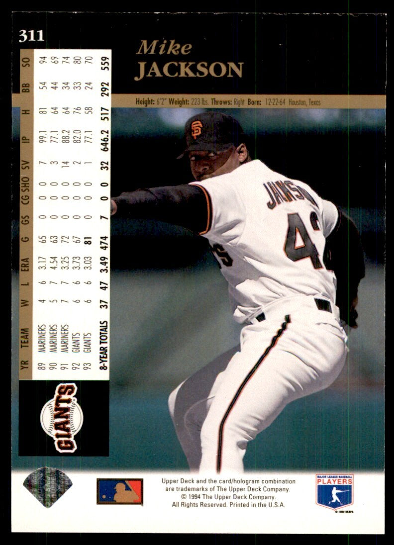 1994 Upper Deck Electric Diamond Mike Jackson .  San Francisco Giants #311