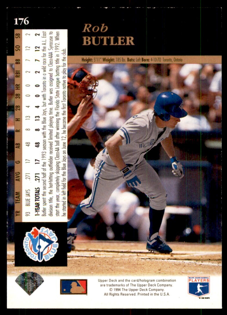 1994 Upper Deck Electric Diamond Rob Butler . Toronto Blue Jays #176