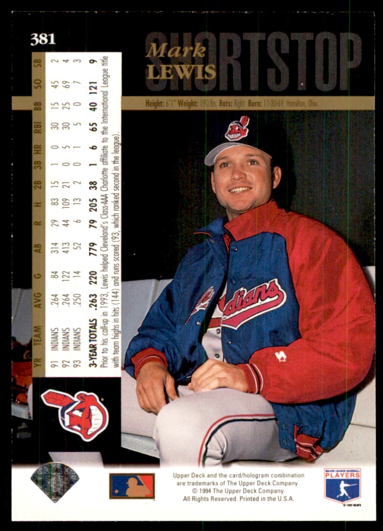 1994 Upper Deck Electric Diamond Mark Lewis . Cleveland Indians #381