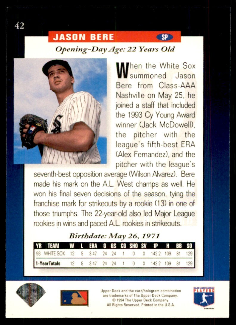 1994 Upper Deck Electric Diamond The Future Is Now Jason Bere . Chicago White