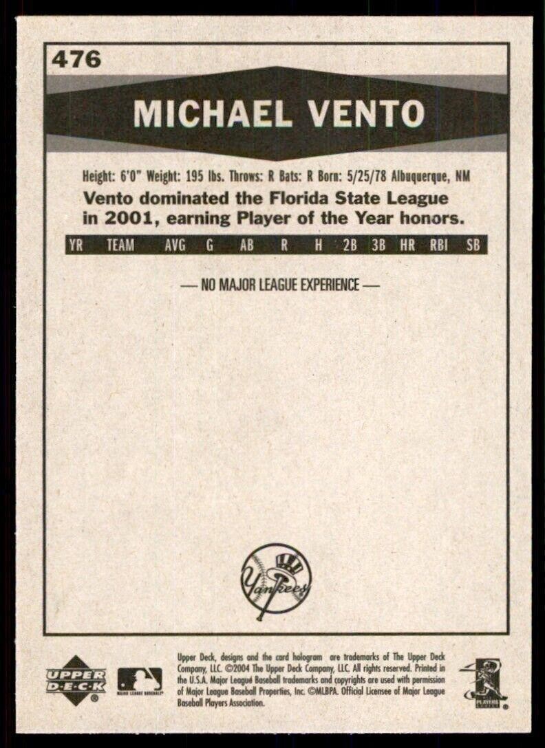 2004 Upper Deck Vintage Update Mike Vento New York Yankees. #476