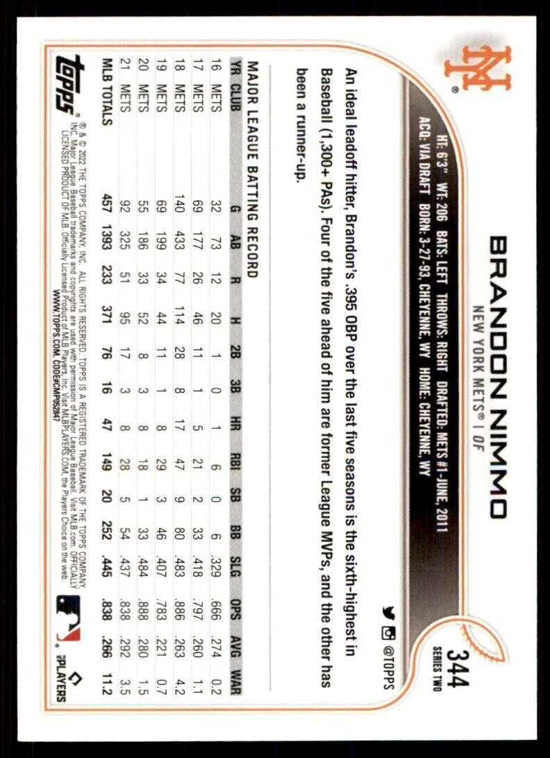 2022 Topps Brandon Nimmo New York Mets #344