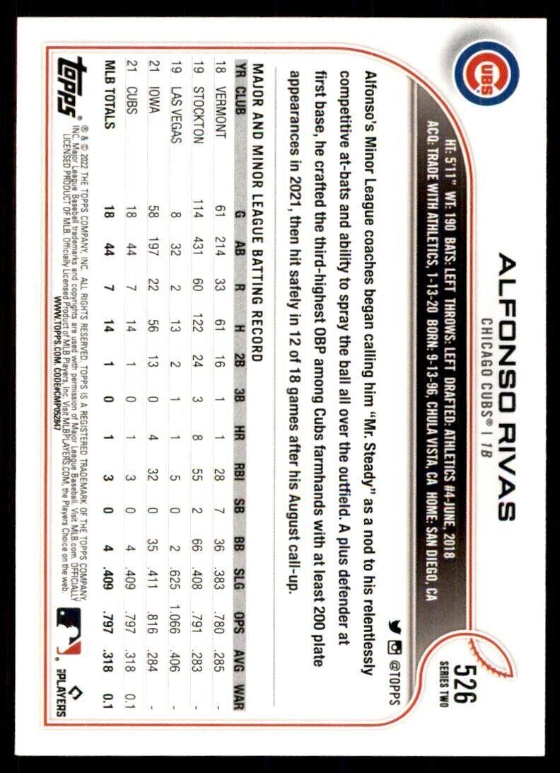 2022 Topps Alfonso Rivas Chicago Cubs #526