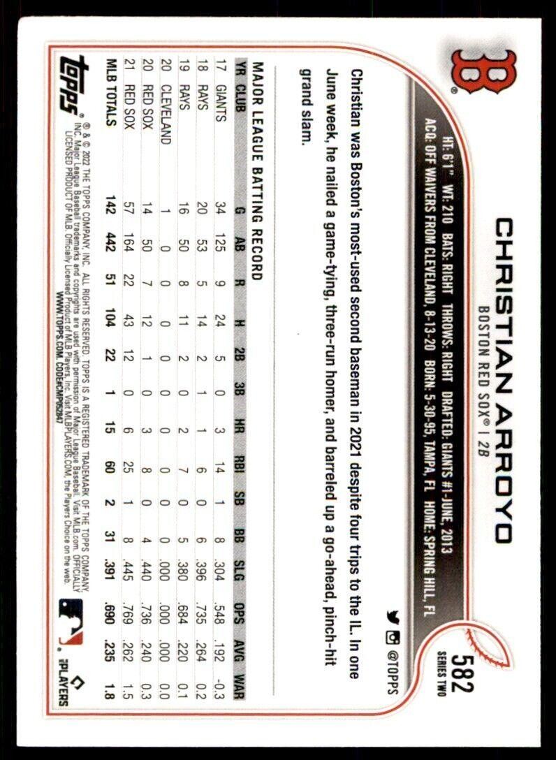 2022 Topps Christian Arroyo Boston Red Sox #582