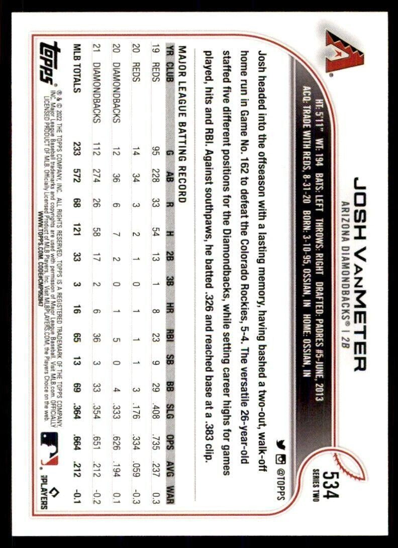 2022 Topps Josh VanMeter Arizona Diamondbacks #534