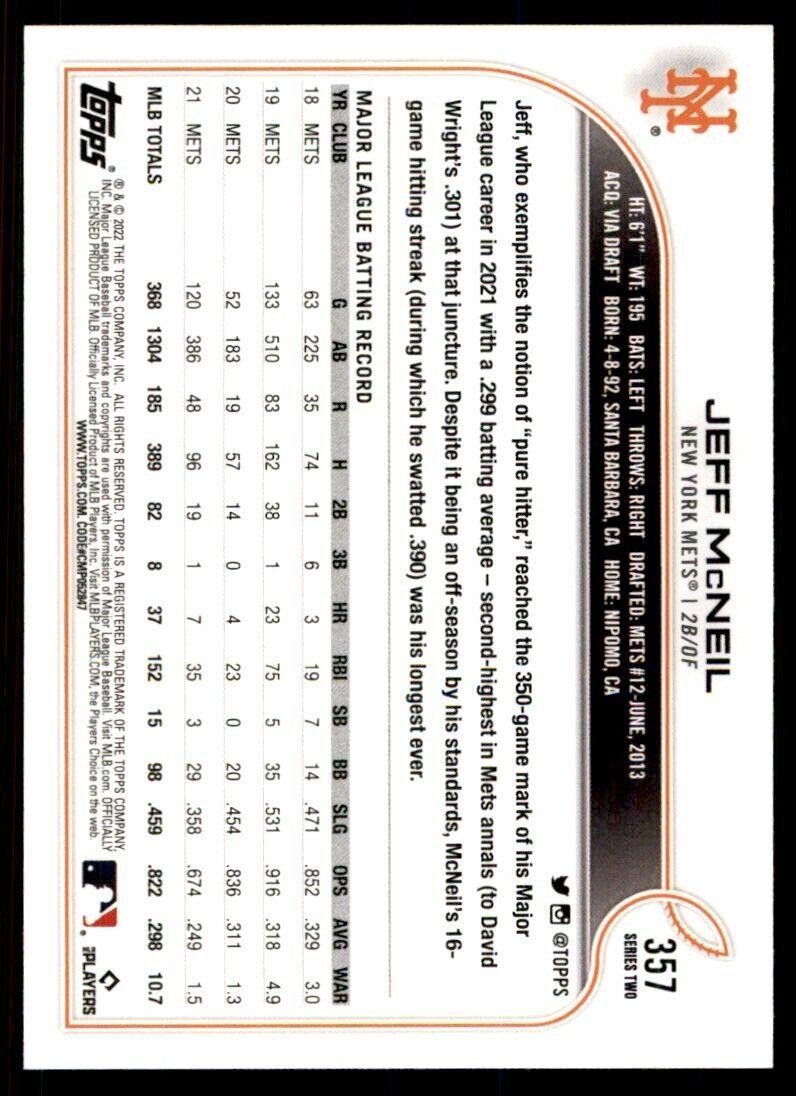 2022 Topps Jeff McNeil New York Mets #357