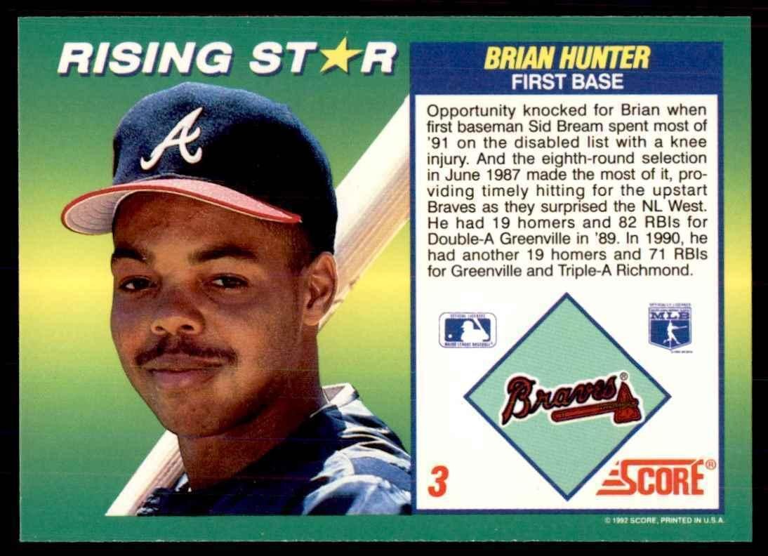 1992 Score Rising Stars Brian Hunter Rookie Atlanta Braves #3