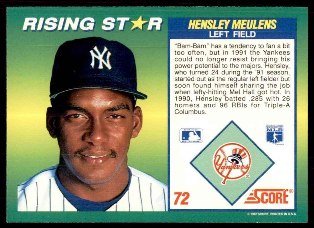 1992 Score Rising Stars Hensley Meulens Rookie New York Yankees #72