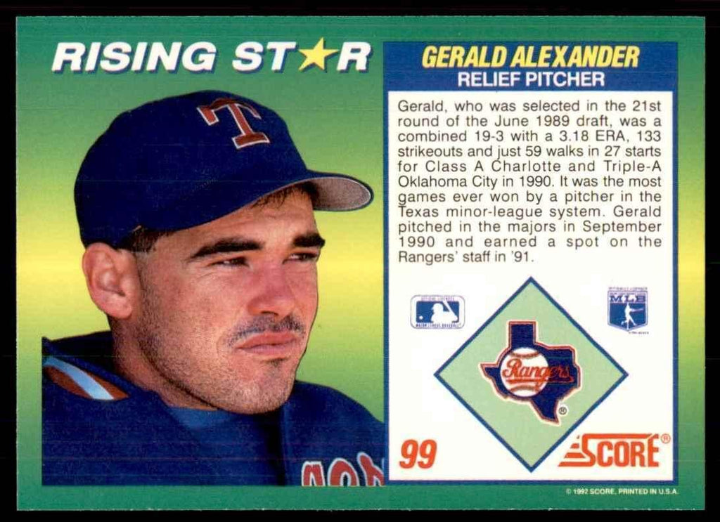 1992 Score Rising Stars Gerald Alexander Rookie Texas Rangers #99