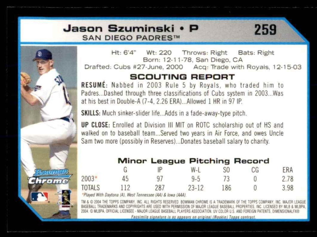 2004 Bowman Chrome Jason Szuminski. San Diego Padres #259