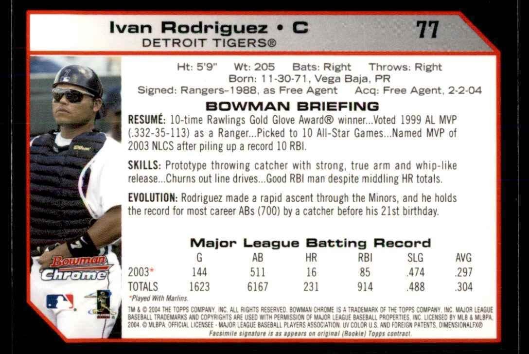 2004 Bowman Chrome Ivan Rodriguez Detroit Tigers #77