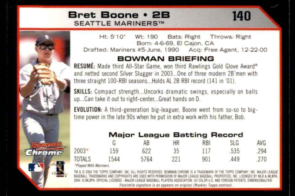 2004 Bowman Chrome Bret Boone Seattle Mariners #140