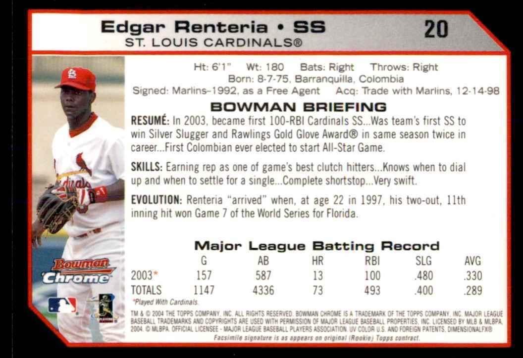 2004 Bowman Chrome Edgar Renteria. St. Louis Cardinals #20