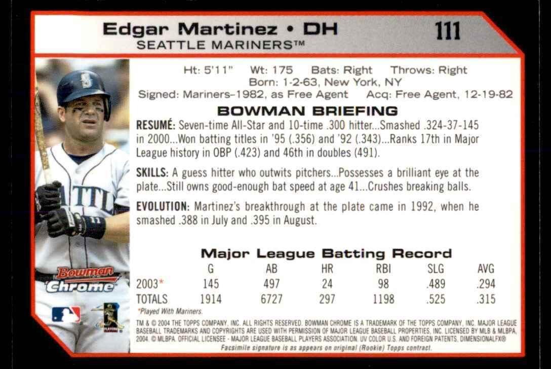 2004 Bowman Chrome Edgar Martinez. Seattle Mariners #111