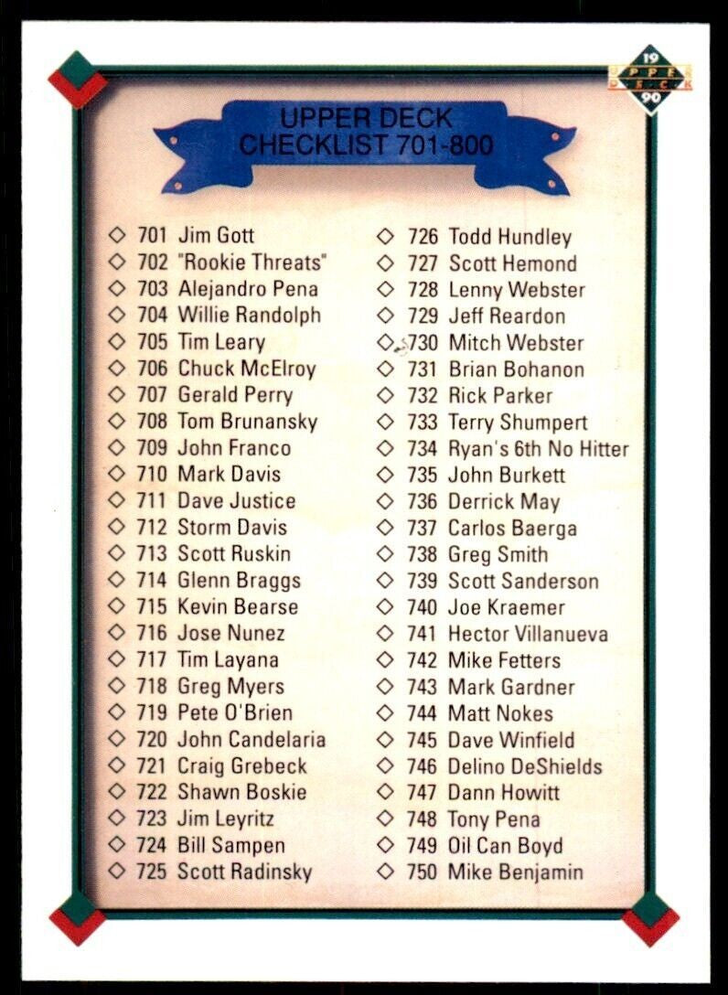 1990 Upper Deck High Series Checklist: 701-800 #800.