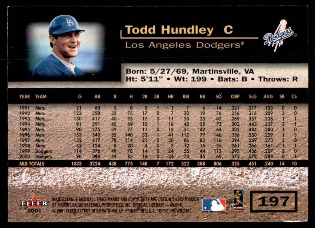 2001 Fleer Triple Crown Todd Hundley Los Angeles Dodgers #197