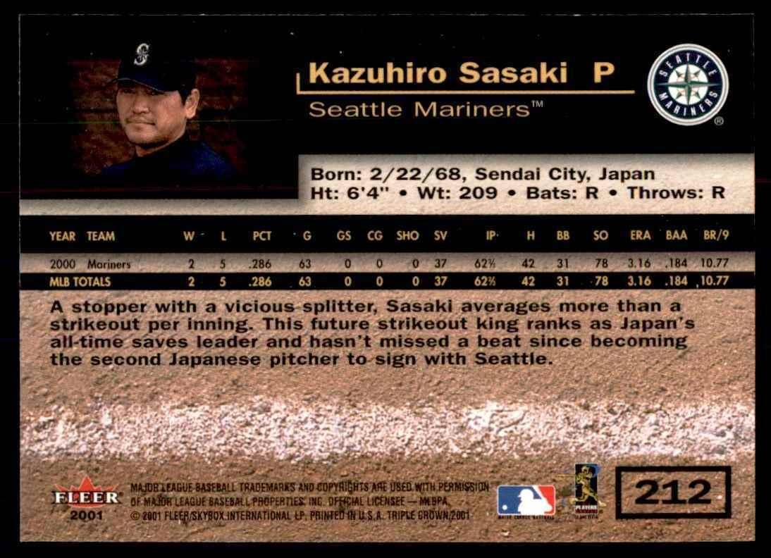 2001 Fleer Triple Crown Kazuhiro Sasaki Seattle Mariners #212