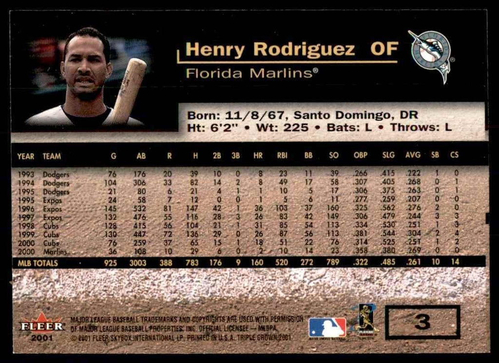 2001 Fleer Triple Crown Henry Rodriguez Florida Marlins #3