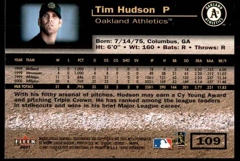 2001 Fleer Triple Crown Tim Hudson Oakland Athletics #109