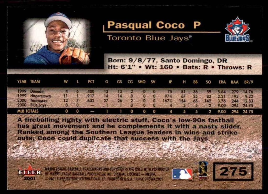 2001 Fleer Triple Crown Pasqual Coco Toronto Blue Jays #275