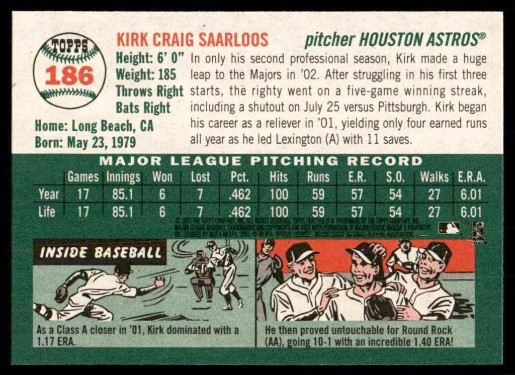 2003 Topps Heritage Kirk Saarloos Houston Astros #186