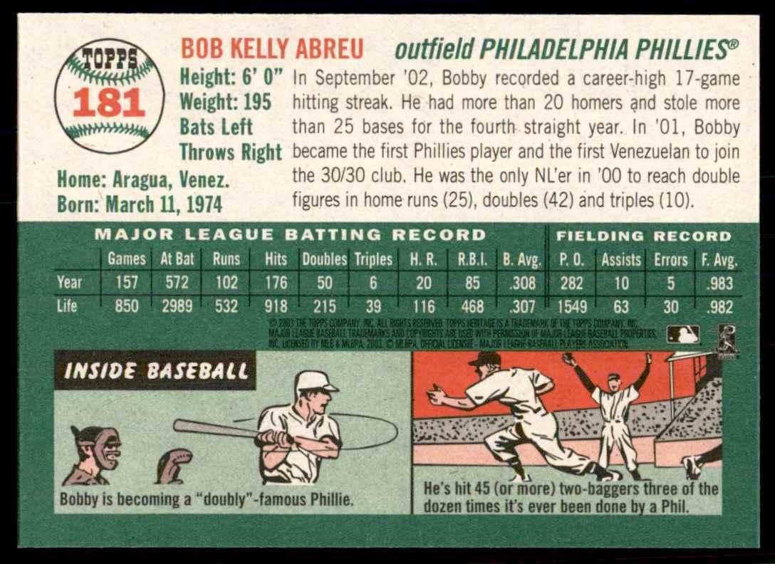 2003 Topps Heritage Bobby Abreu Philadelphia Phillies #181.