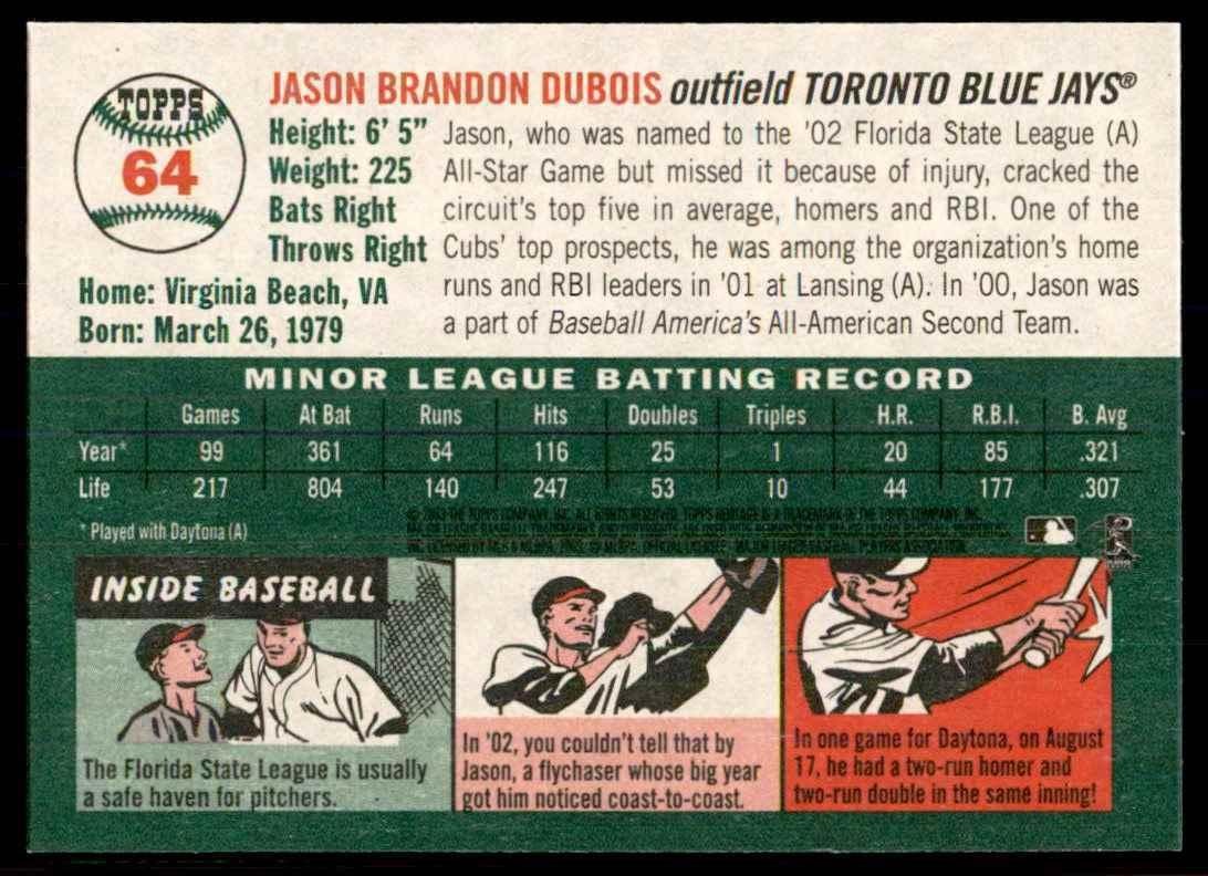 2003 Topps Heritage . Jason Dubois Toronto Blue Jays #64