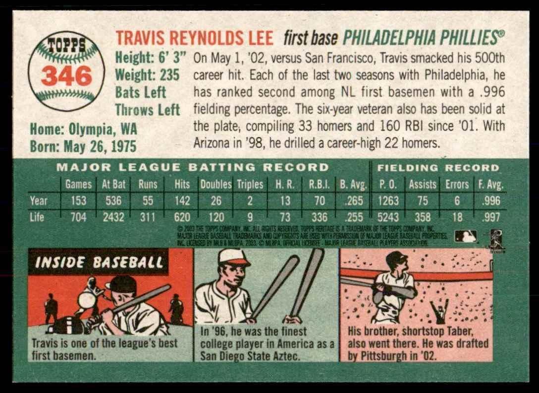 2003 Topps Heritage . Travis Lee Philadelphia Phillies #346