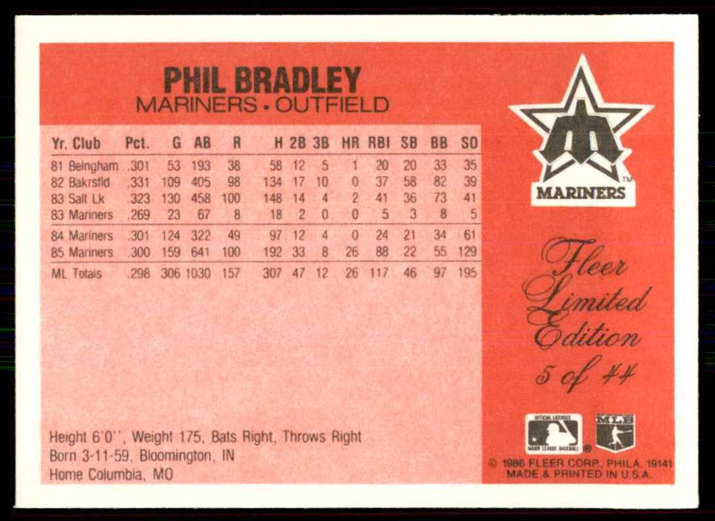 1986 Fleer Limited Edition Phil Bradley Seattle Mariners #5