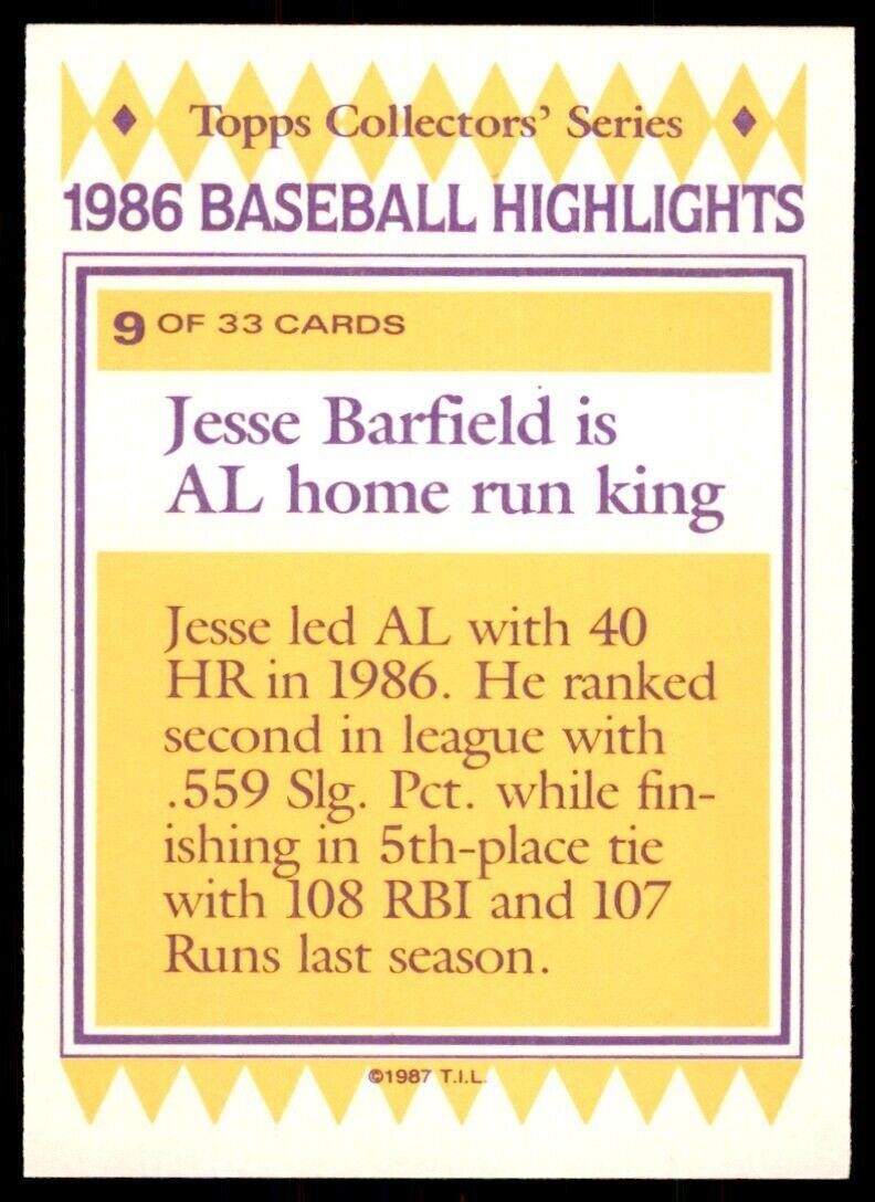 1987 Topps Collectors' Series Jesse Barfield Toronto Blue Jays #9