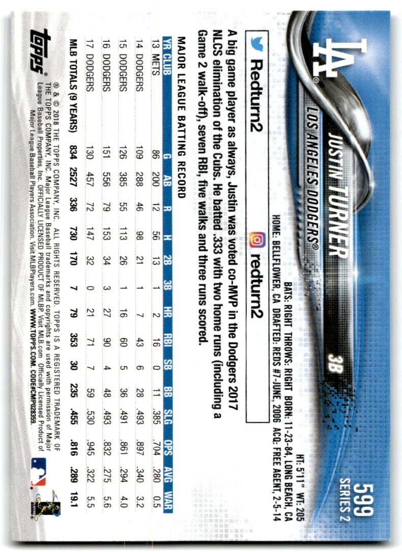 2018 Topps Justin Turner .  Los Angeles Dodgers #599