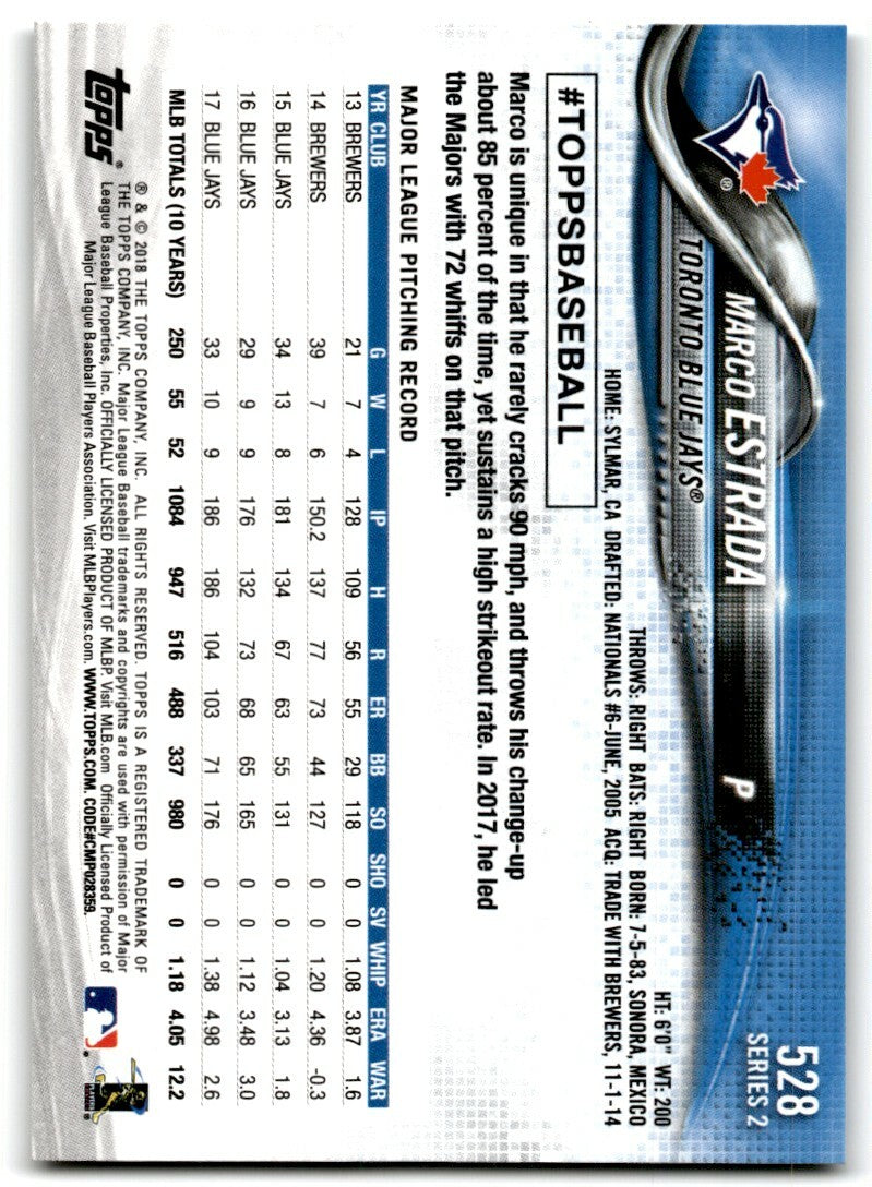 2018 Topps Series 2 Marco Estrada .  Toronto Blue Jays #528