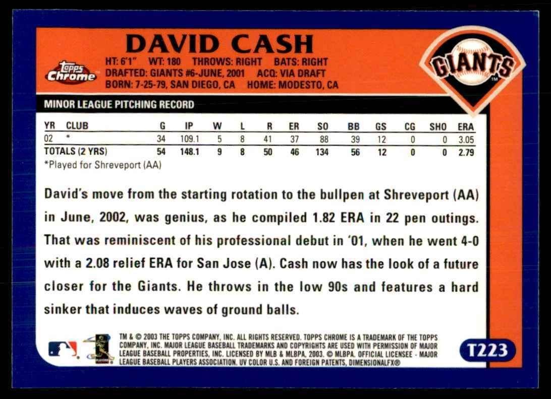 2003 Topps Chrome David Cash San Francisco Giants #T223