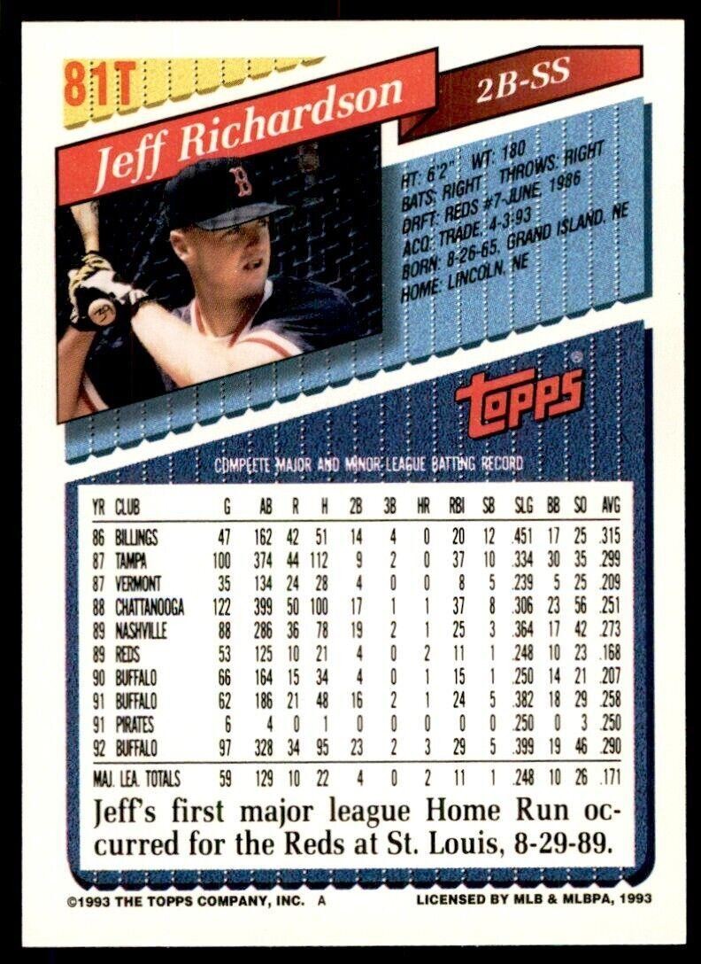 1993 Topps Traded Jeff Richardson Boston Red Sox #81T