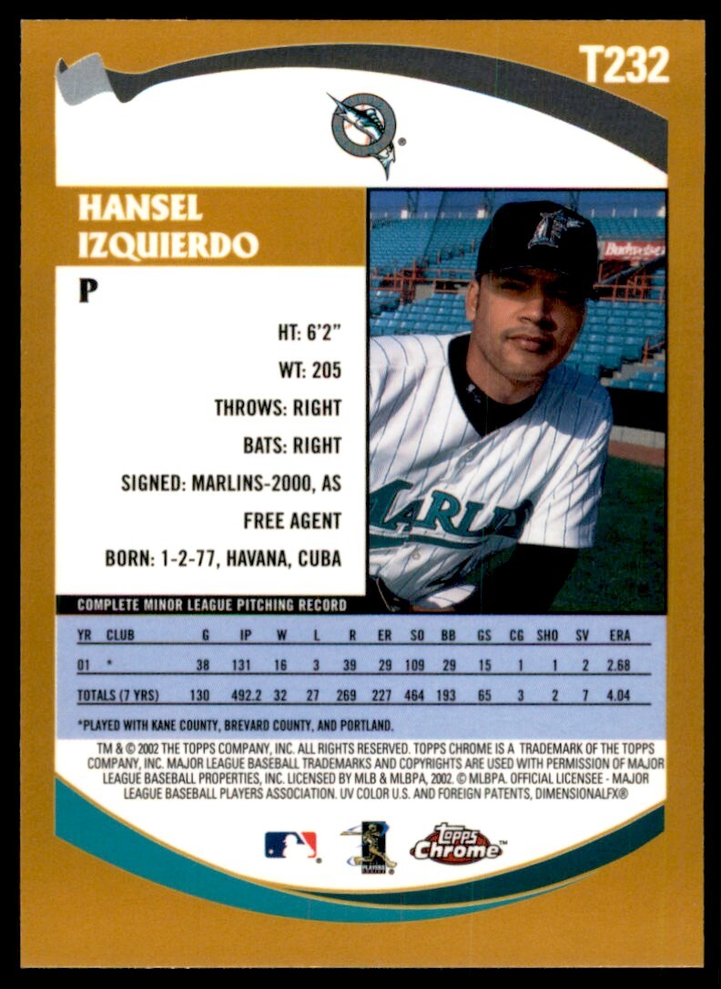 2002 Topps Chrome Prospects Hansel Izquierdo Rookie .  Florida Marlins #T232
