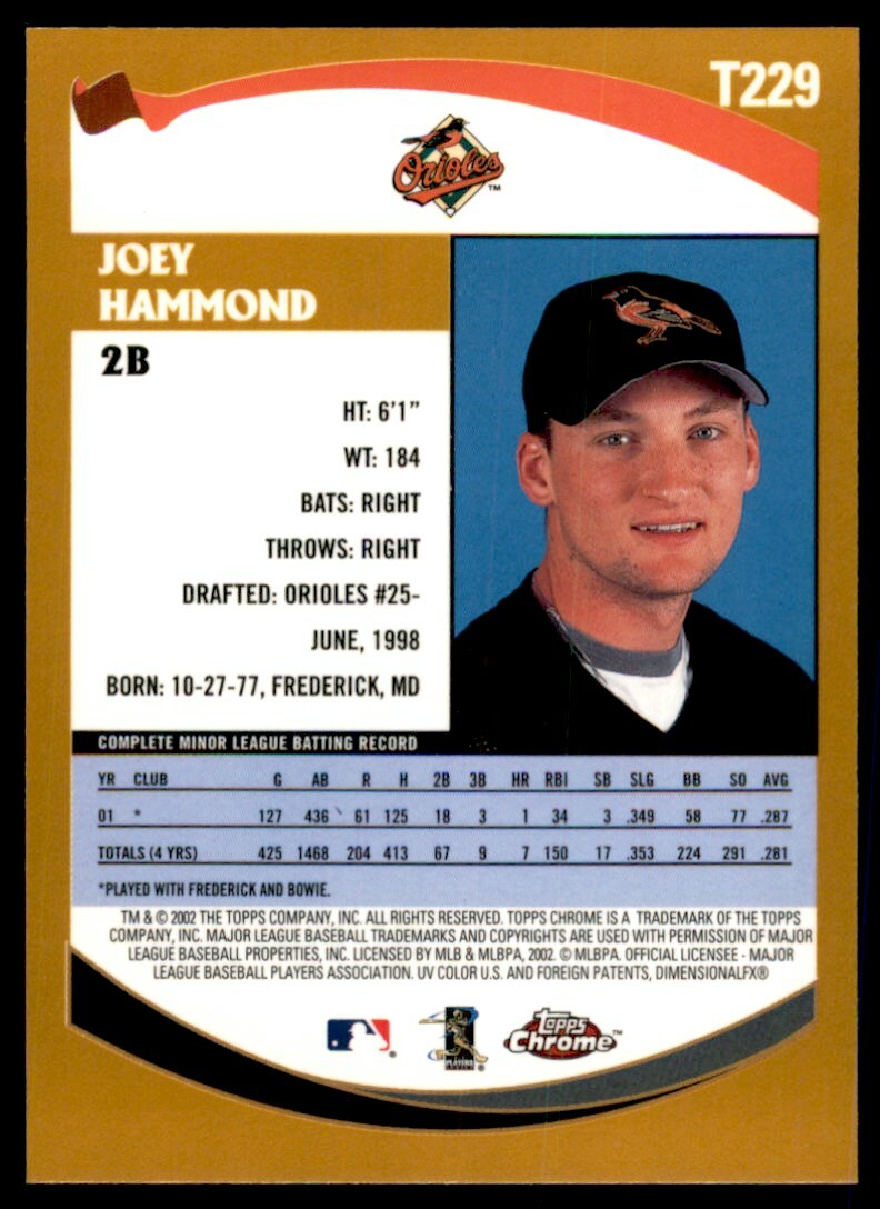 2002 Topps Chrome Prospects Joey Hammond Rookie Baltimore Orioles #T229