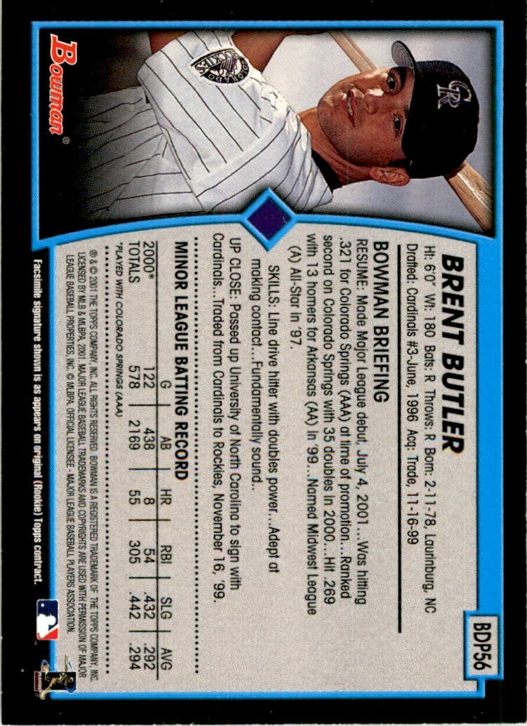 2001 Bowman Draft Picks & Prospects Brent Butler Colorado Rockies #BDP56