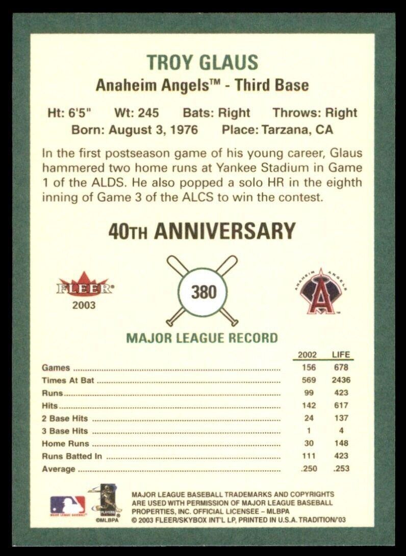 2003 Fleer Tradition Troy Glaus Anaheim Angels #380