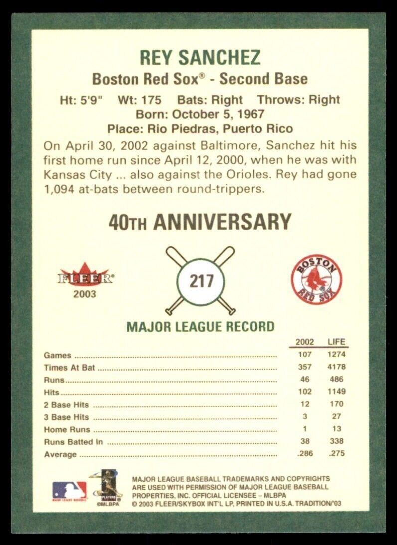 2003 Fleer Tradition Rey Sanchez Boston Red Sox #217