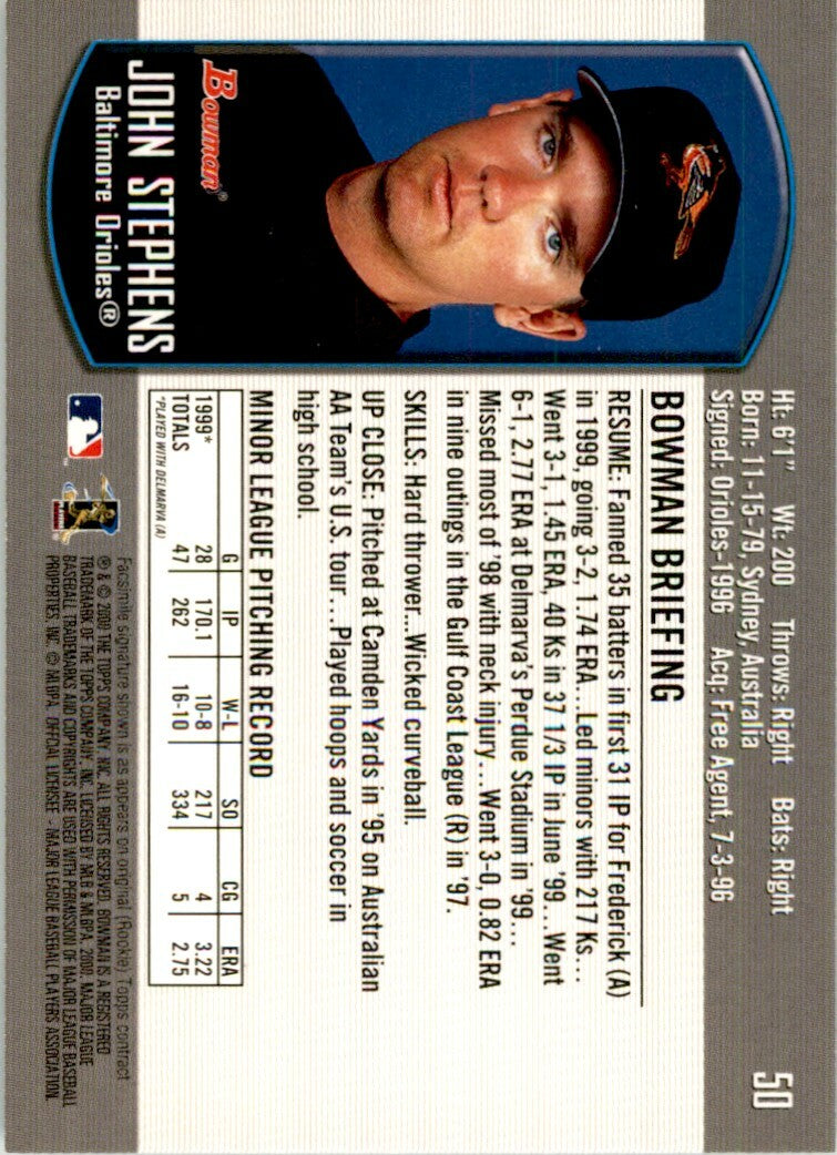 2000 Bowman Draft Picks & Prospects John Stephens Rookie Baltimore Orioles #50