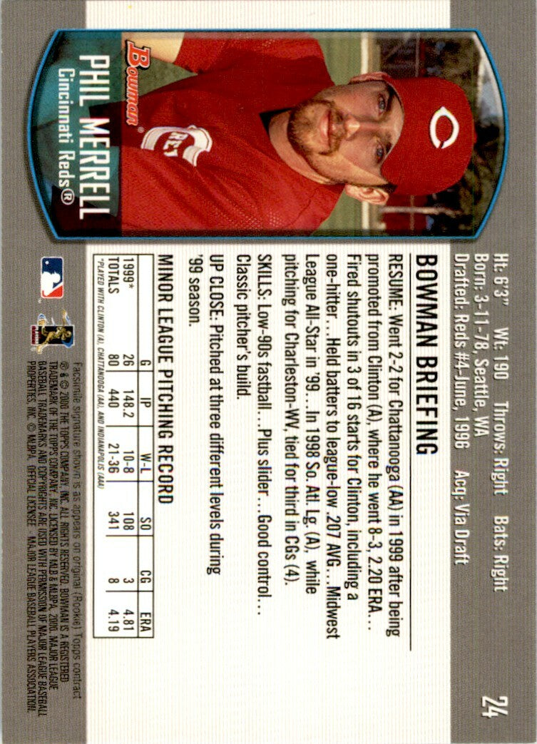 2000 Bowman Draft Picks & Prospects Phil Merrell Rookie Cincinnati Reds #24