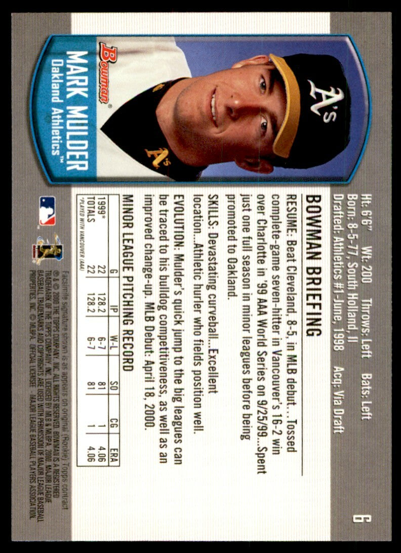2000 Bowman Draft Picks & Prospects Mark Mulder Oakland Athletics #6