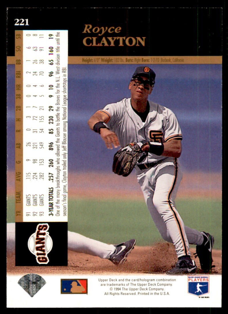 1994 Upper Deck Electric Diamond Royce Clayton .  San Francisco Giants #221