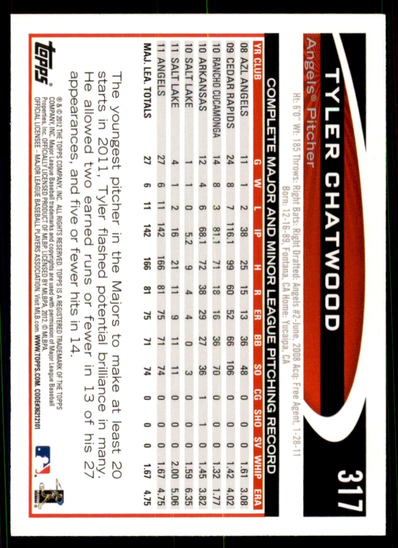 2012 Topps Tyler Chatwood Baseball Card #317