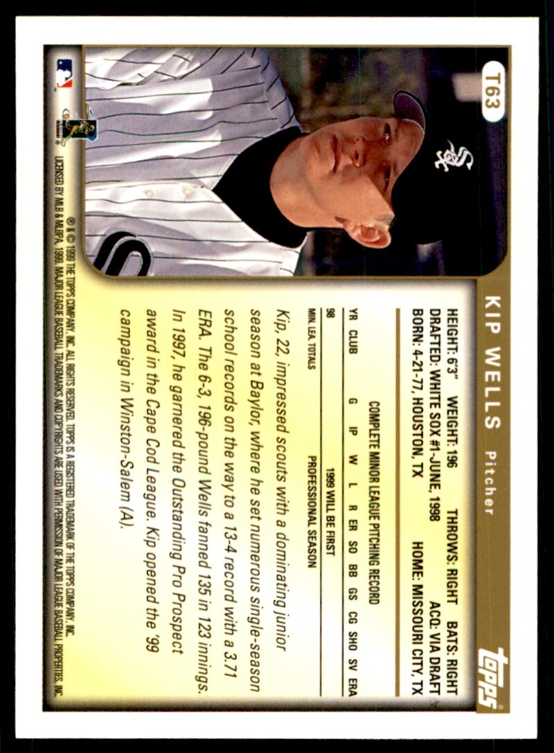 1999 Topps Traded Rookies Kip Wells Rookie .  Chicago White Sox #T63