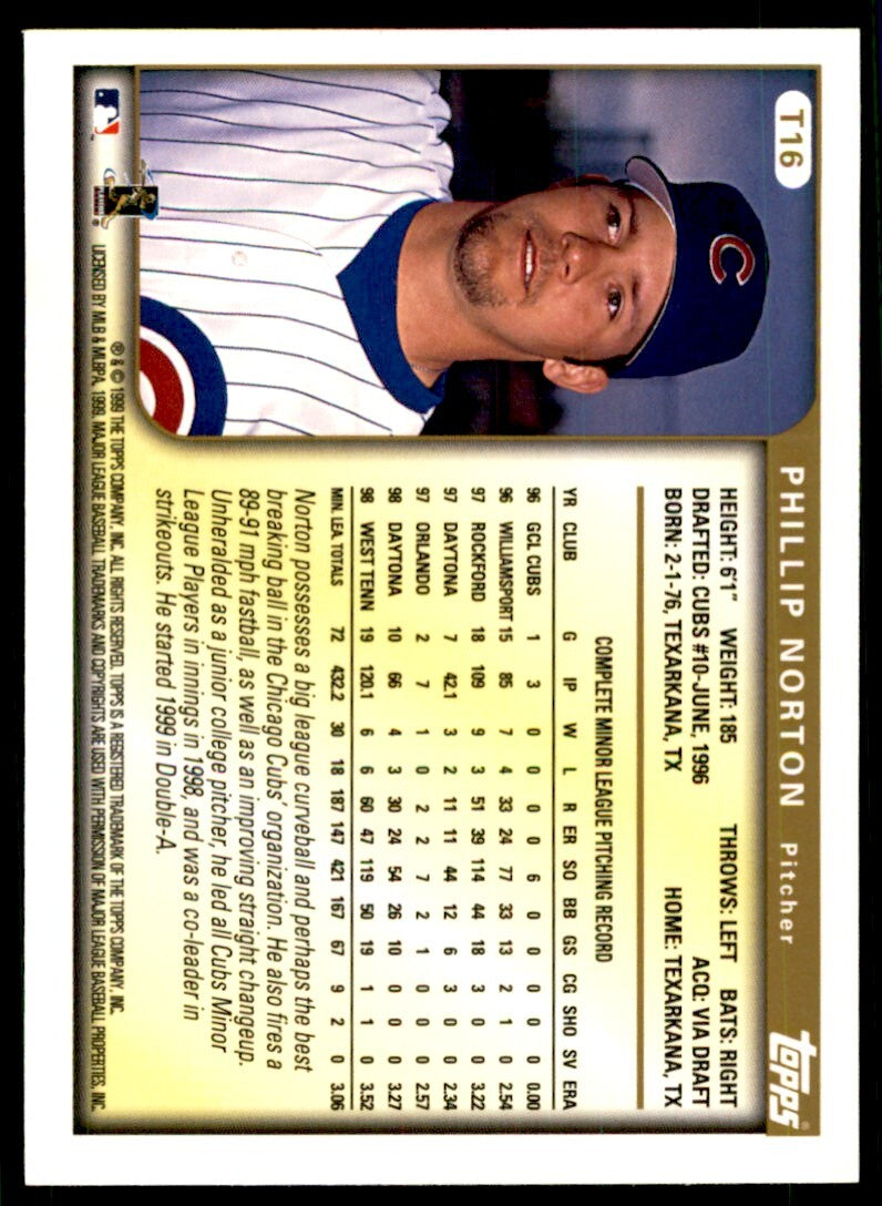 1999 Topps Traded Rookies Phil Norton .  Chicago Cubs #T16