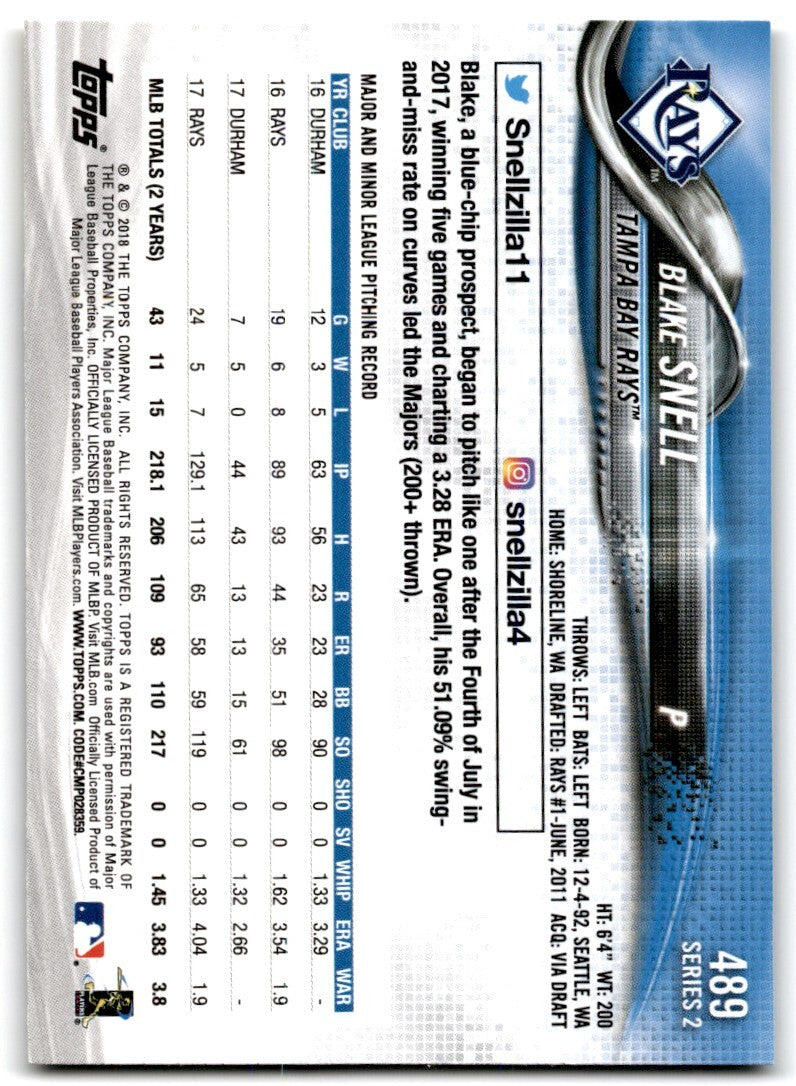 2018 Topps Series 2 Blake Snell .  Tampa Bay Rays #489