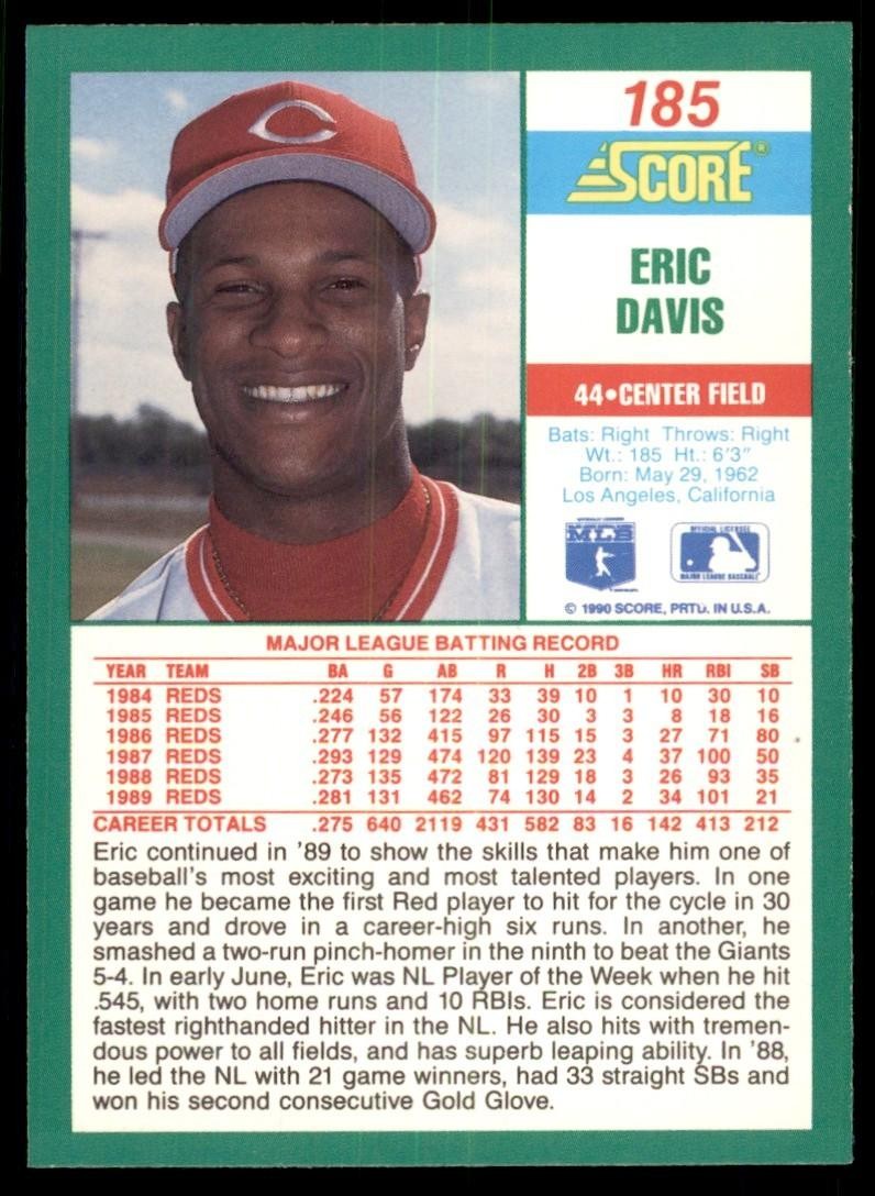 1990 Score Eric Davis (100) Baseball Cards #185