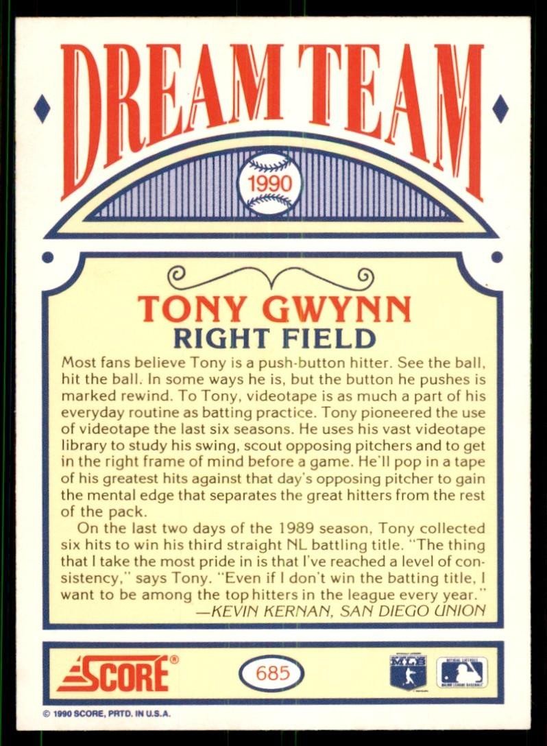1990 Score. Tony Gwynn Baseball Cards #685