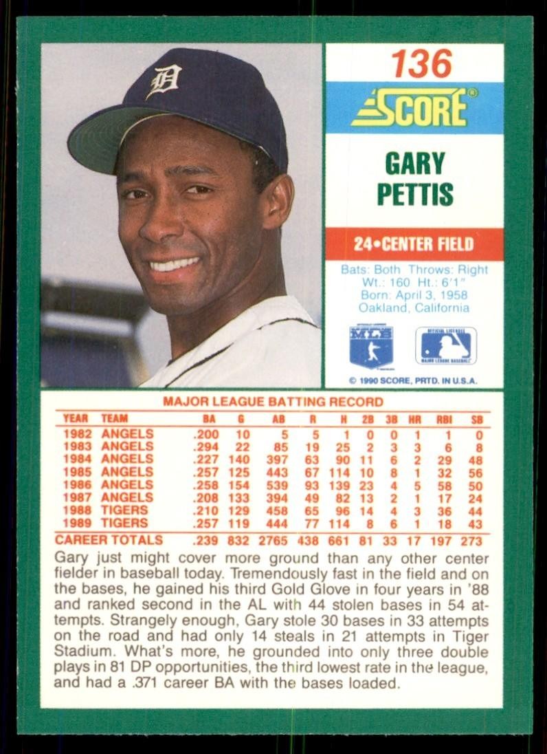 1990 Score Gary Pettis Baseball Cards #136